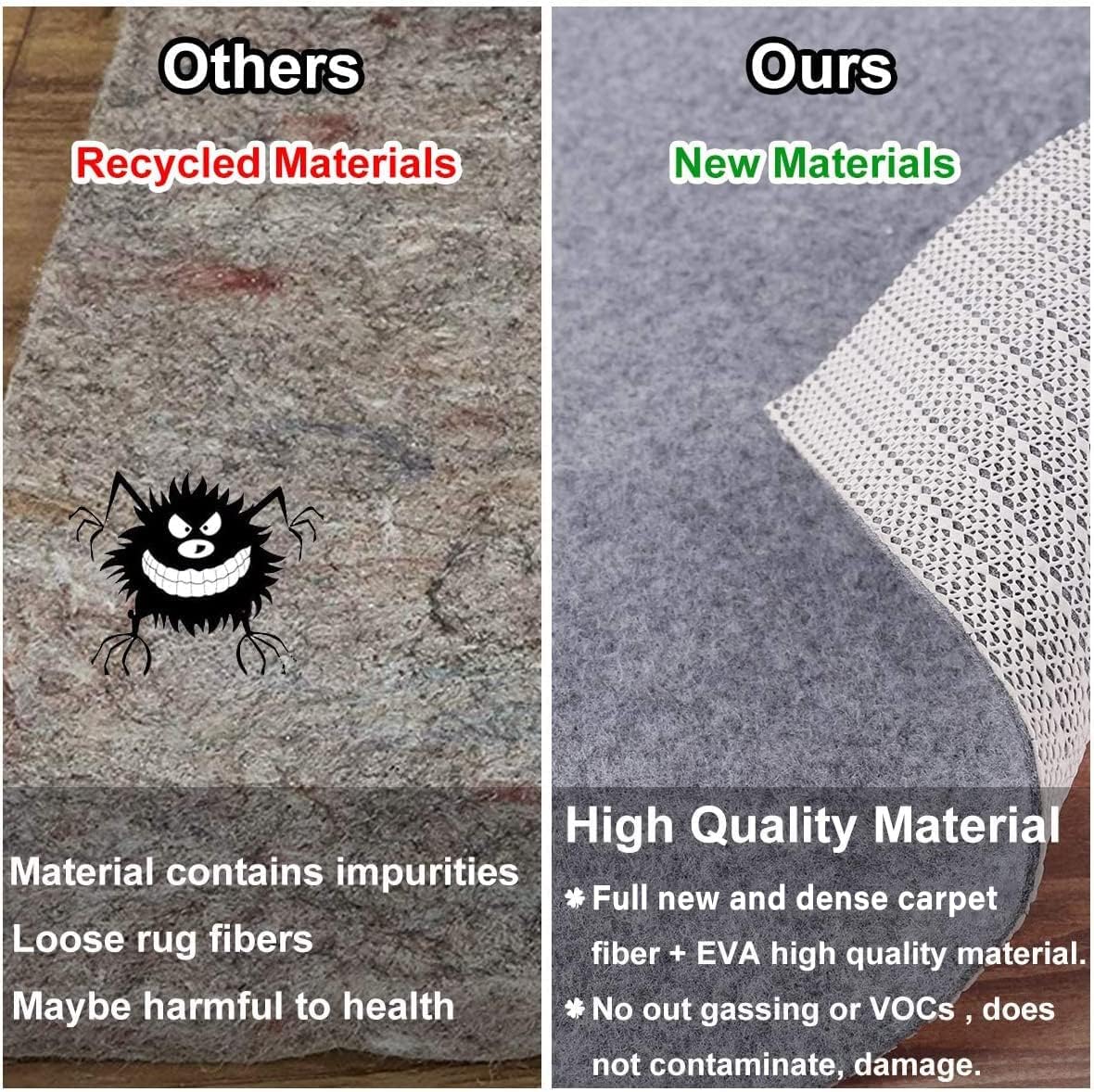 Non Slip Rug Pad Grippers - Square 8x8, 1/8" Thick, (Felt + Rubber) Double Layers Area Carpet Mat Tap, Provides Protection and Cushioning for Hardwood or Tile Floors