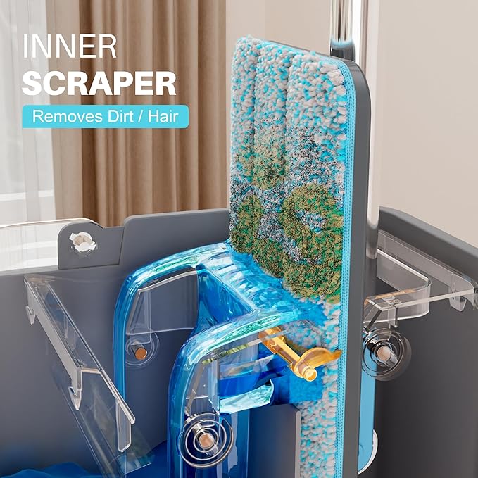 JOYMOOP Microfiber Mop Pads Replacement for JOYMOOP Flat Mop Bucket Set, Pack of 4 Refills 13-inch - Grey & Cyan Blue