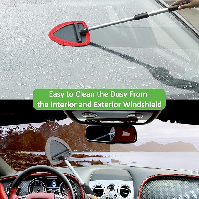 Beieverluck 3 Pieces Windshield Cleaning Tool Inside Car Window Cleaner Cleaning Tool with Extendable Handle, 9 Microfiber Pads and 3 Spray Bottles Car Auto Glass Wiper Kit