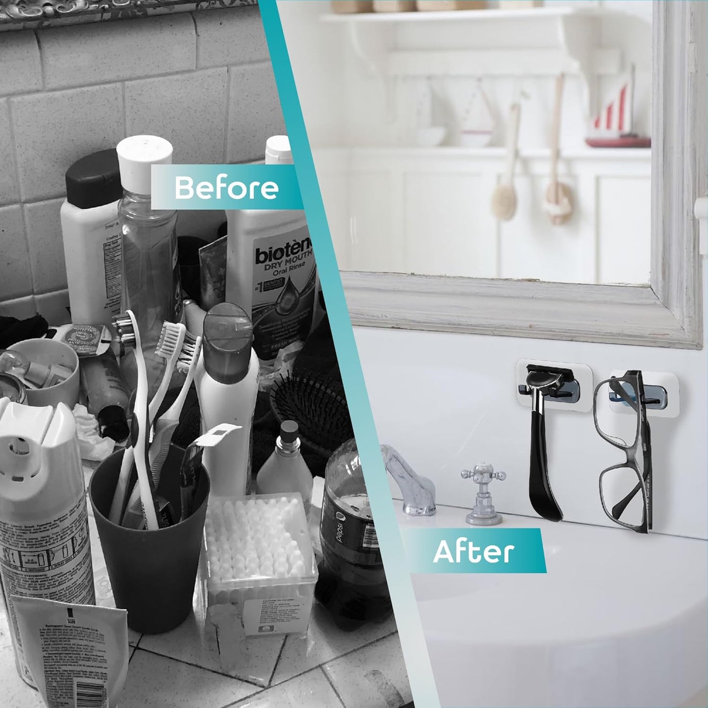 Hook LAB Self-Adhesive Shower Razor Holder, 2-Pack, Removable & Reusable Waterproof Hooks, for Towels, Bath Accessories, Kitchen & Bathroom Use - Black