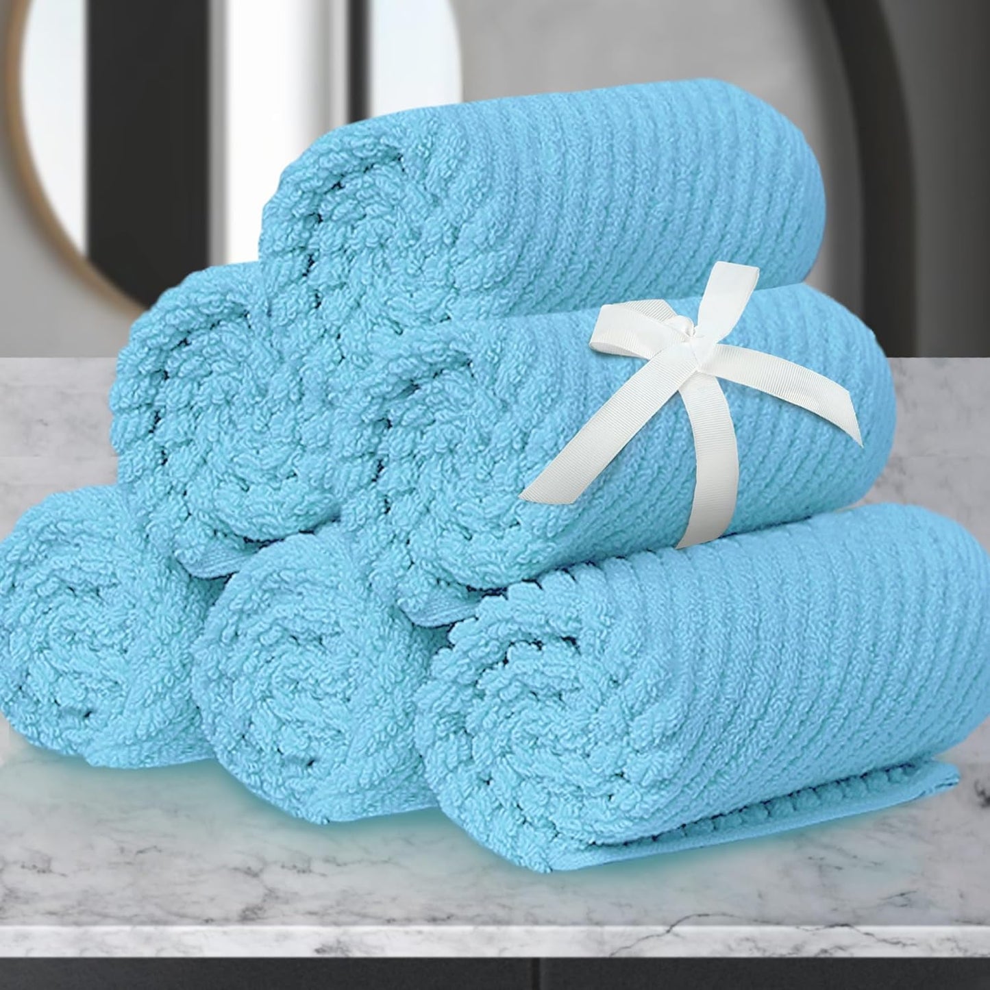 VOOVA & MOVAS Blue Washcloths (6PC, Large 13" x 13") - 100% Cotton | Lightweight | Thick | Quick Dry | Soft | Absorbent, Wash Cloths for Bathroom & Showering, Luxury Face Towel Gift Set, Baby Blue