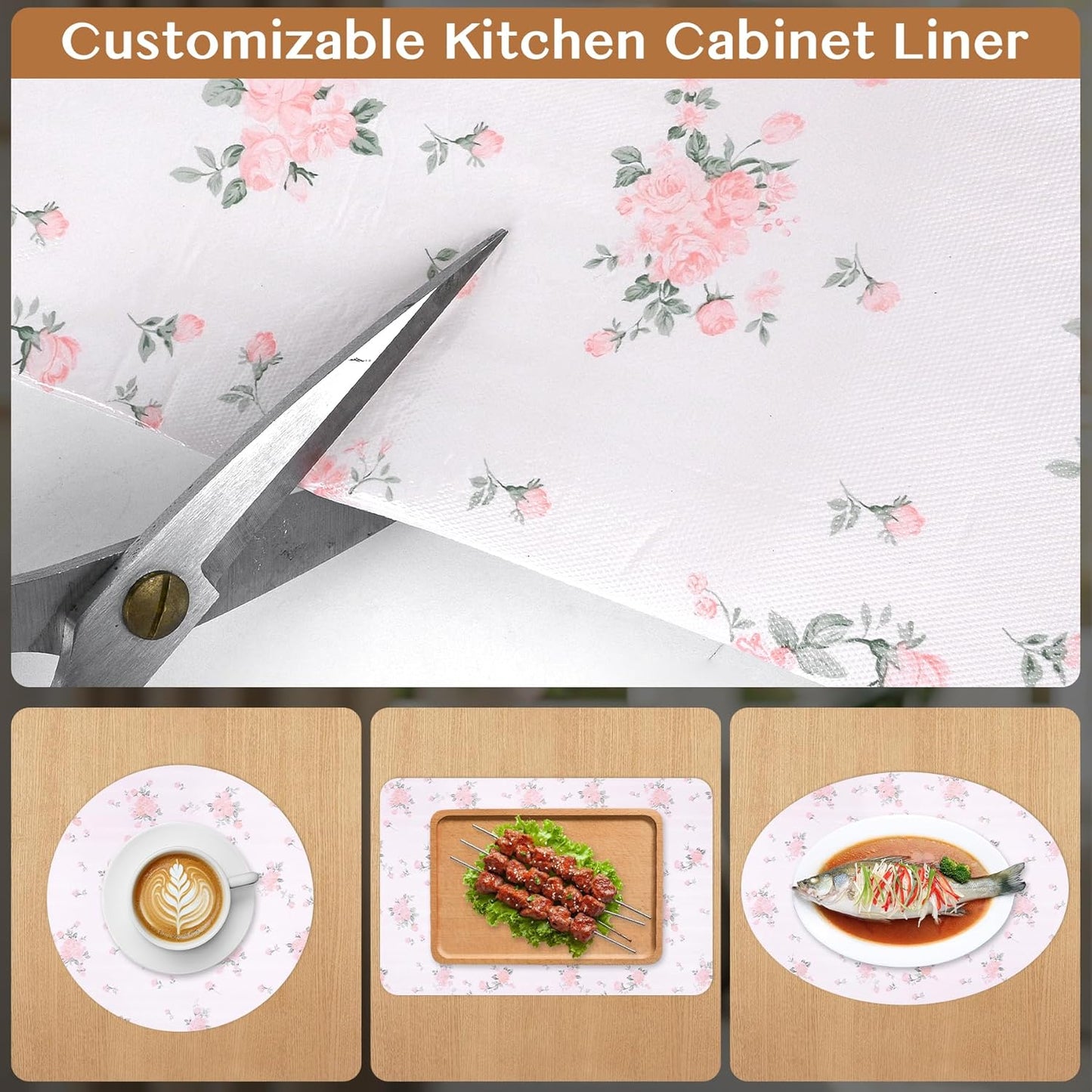 Non-Adhesive Shelf and Drawer Liner for Kitchen Cabinets, 12 in x 17FT Strong Non-Slip Cabinet Liners for Shelves, Refrigerator, Pantry Storage, Bathroom Closet, Easy to Clean, Floral