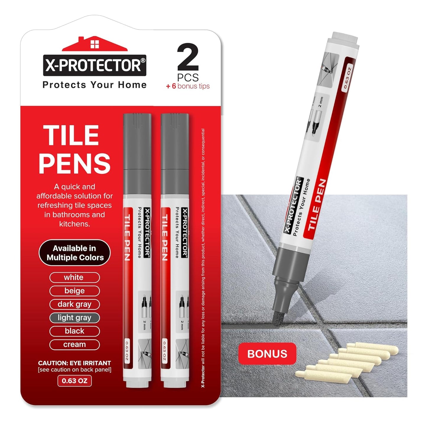 X-Protector Water Based Grout Marker - 2 PCS with 8 Tips, Light Grey