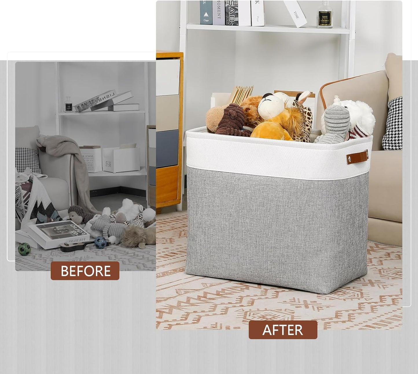 DULLEMELO Extra Large Storage Baskets, Fabric Storage Bins for Organizing Shelves Nursery Toys Books, Closet Baskets and Bins with Handles, White&Grey, 2-Pack