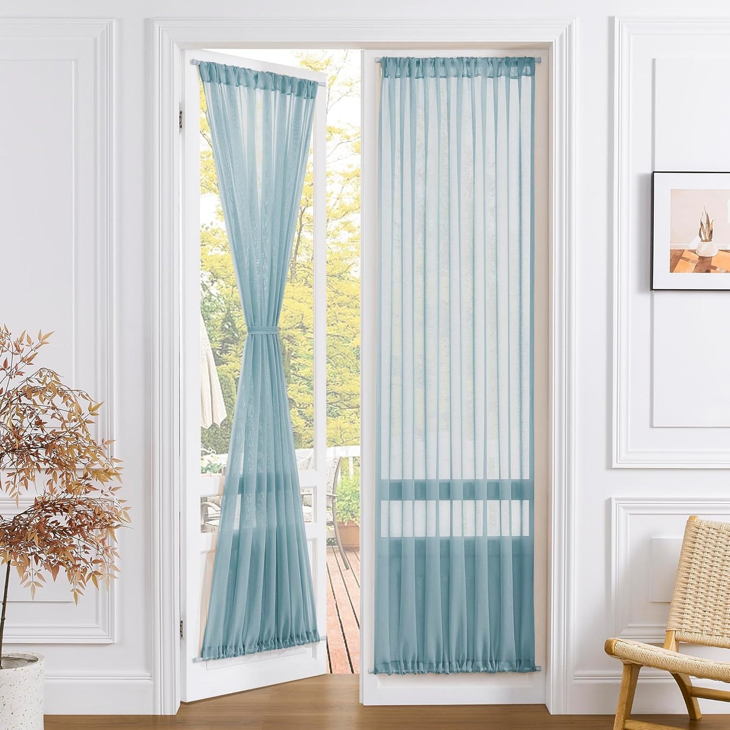 Tollpiz Sheer Door Curtains Closet Linen Textured Curtain Sheers Doorway Light Filtering Voile Patio Door Rod Pocket Curtains French Door, 54 x 80 inches Long, Dusty Blue, Set of 1 Panel