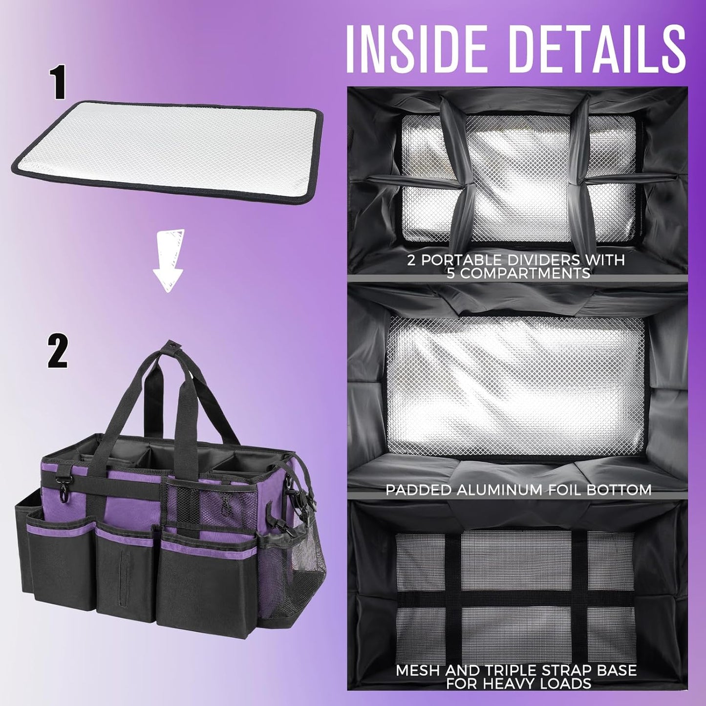 Wearable Cleaning Caddy, Cleaning Caddy Supplies Organizer with Handle & Shoulder Straps for Housekeepers, Under Sink & Car Cleaning Tool Organizers Bag with 4 Foldable Divider (Purple)