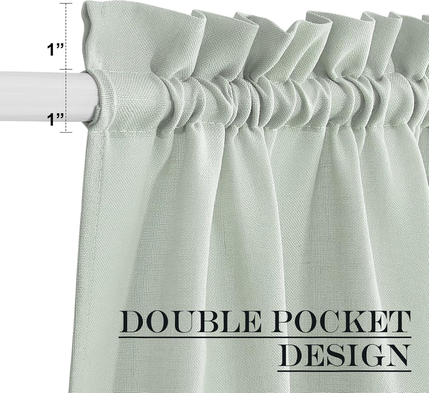 NICETOWN Sage Green Door Curtains for Window, Farmhouse Linen French Door Curtains Privacy Assured Curtain Panels Rod Pocket Window Covering for Glass with Tie-Back, 26" W by 40" L, 1 Panel