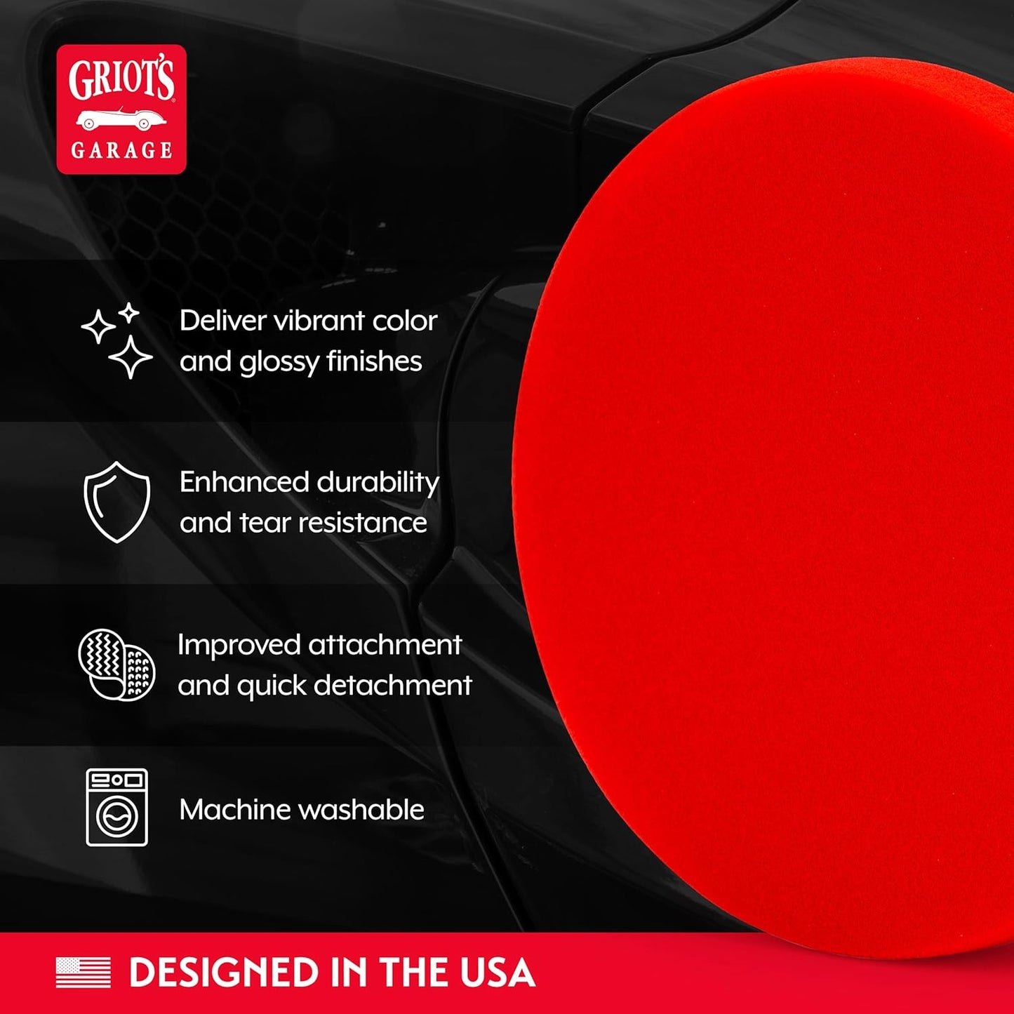 Griot's Garage 6.5” Red Foam Waxing Pads for Car Detailing, Polishing and Buffing Pads for Use with Waxes and Sealants, 10624, Set of 2