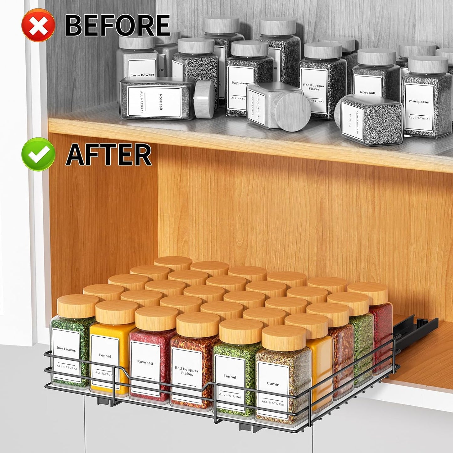 RCHYFEED Pull Out Spice Rack Organizer for Cabinet,Slide out Spice Organization for Inside Cabinets,Heavy Duty Seasoning Organizer Fits Kitchen and Pantry,Sauces,Canned (12.5''Wx10.5''Dx2.5''H)