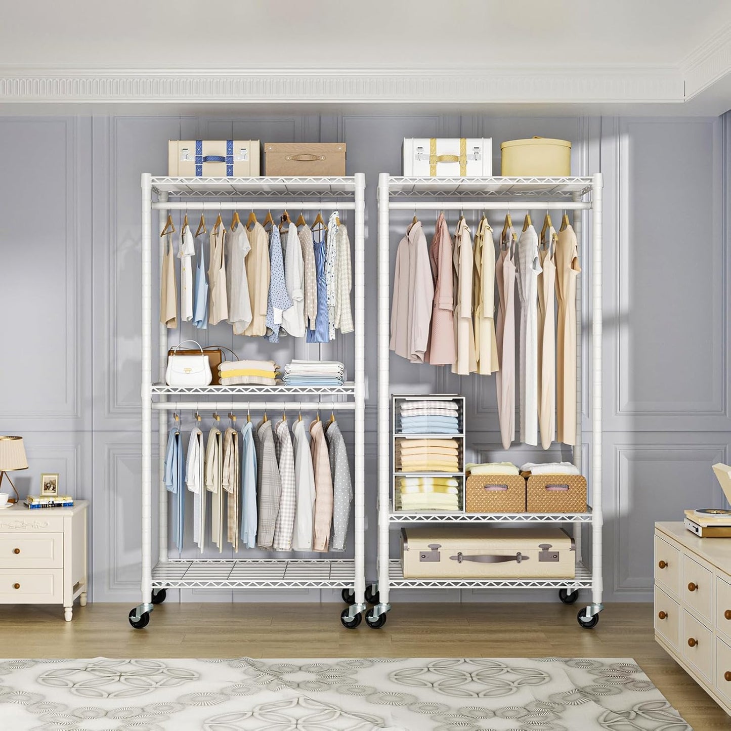 FUTASSI P1 Medium Heavy-Duty Portable Closet, 30" W x 14" D x 76" H, Metal Rolling Clothing Rack, White