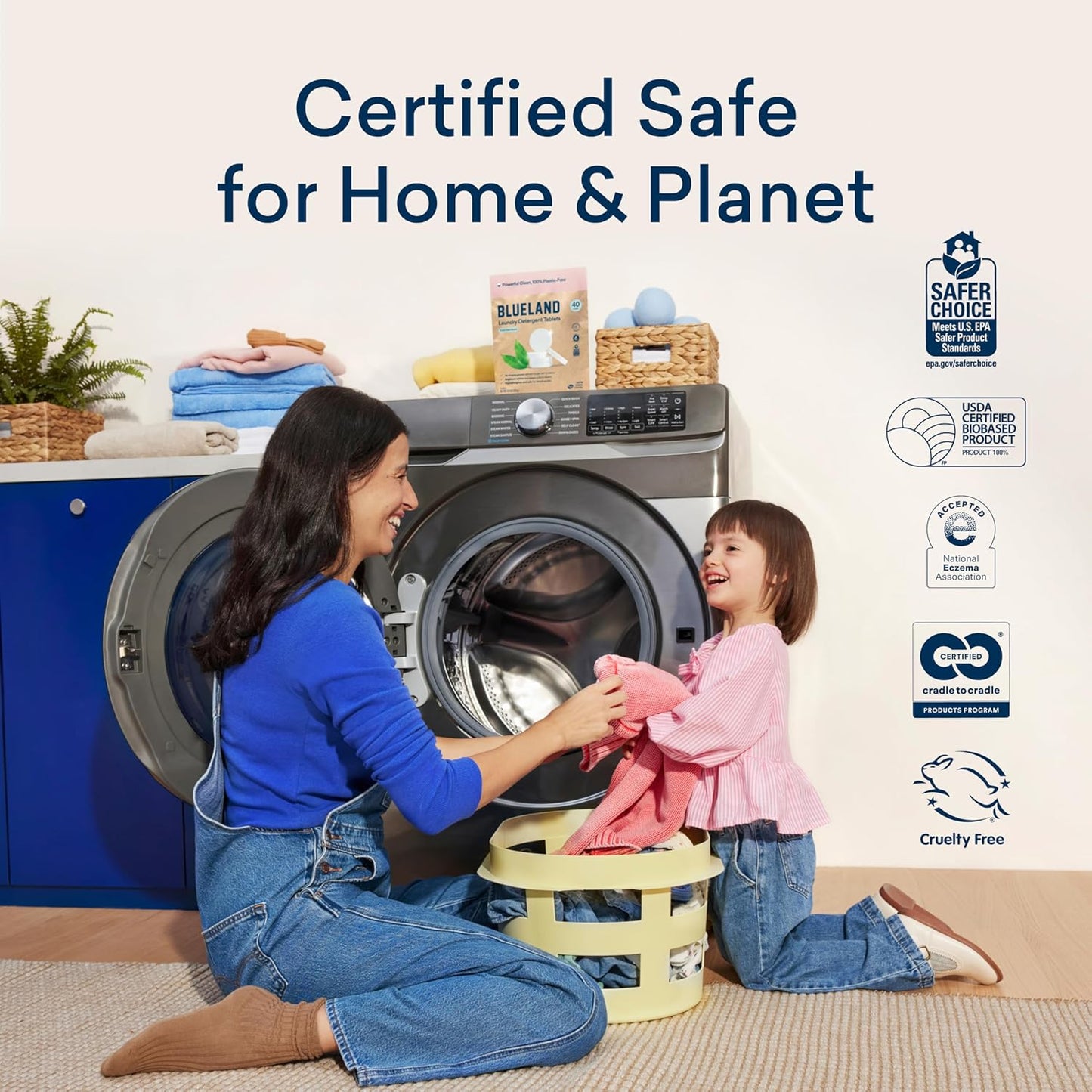 BLUELAND Laundry Detergent Tablets, 36 Count, Plastic-Free Eco-Friendly Pods, Sheets, Liquid Alternative - Fragrance Free and Clear, Natural, Gentle