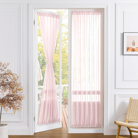 Tollpiz Sheer Door Curtain Closet Linen Textured Curtains Sheer Doorway Light Filtering Voile Patio Glass Door Rod Pocket Curtain French Door, 54 x 72 inches Long, Pink, Set of 1 Panel