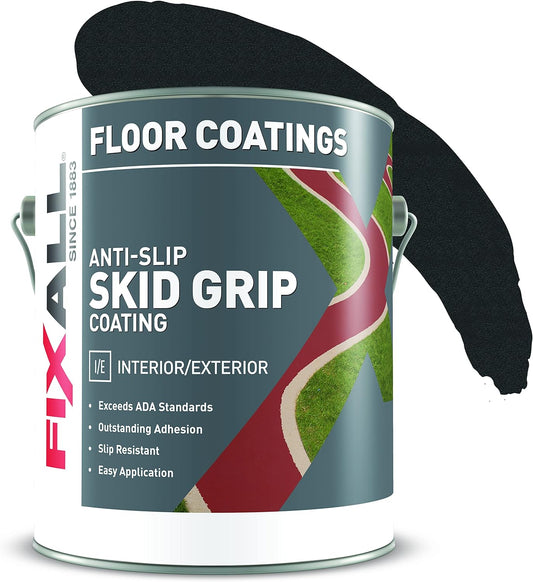 FIXALL Skid Grip Anti-Slip Coating, 1 Gallon, Jet, Exceeds ADA Standards, Ideal for Safety Areas, Slip-Resistant Pavement, Cement & Concrete Paint