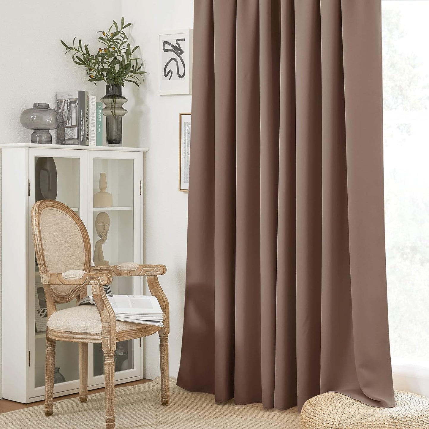 RYB HOME Curtains for Bedroom 72 inches Long, Blackout Thermal Insulating Window Treatment Drapes for Living Room Bathroom Basement Laundry Classroom, W 34 x L 72, Mocha, 2 Panels