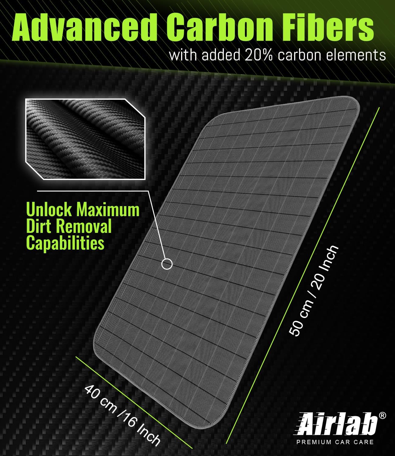 Airlab Carbon Microfiber Towels for Car Drying Window Glass Cleaner Magic Cleaning Cloth Auto Detailing Car Wipes Lint Free Rags Large Towel Interior Detailer, Pack of 4, 20" x 16", Grey