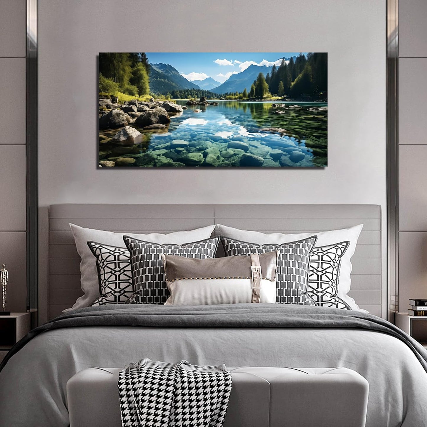 GUGIKA Landscape Wall Art for Living Room, Mountain and Lake Wall-Decor for Bedroom, Natural Scenery Canvas Prints Pictures for Hallway Office, Size 48 x 24 Inches