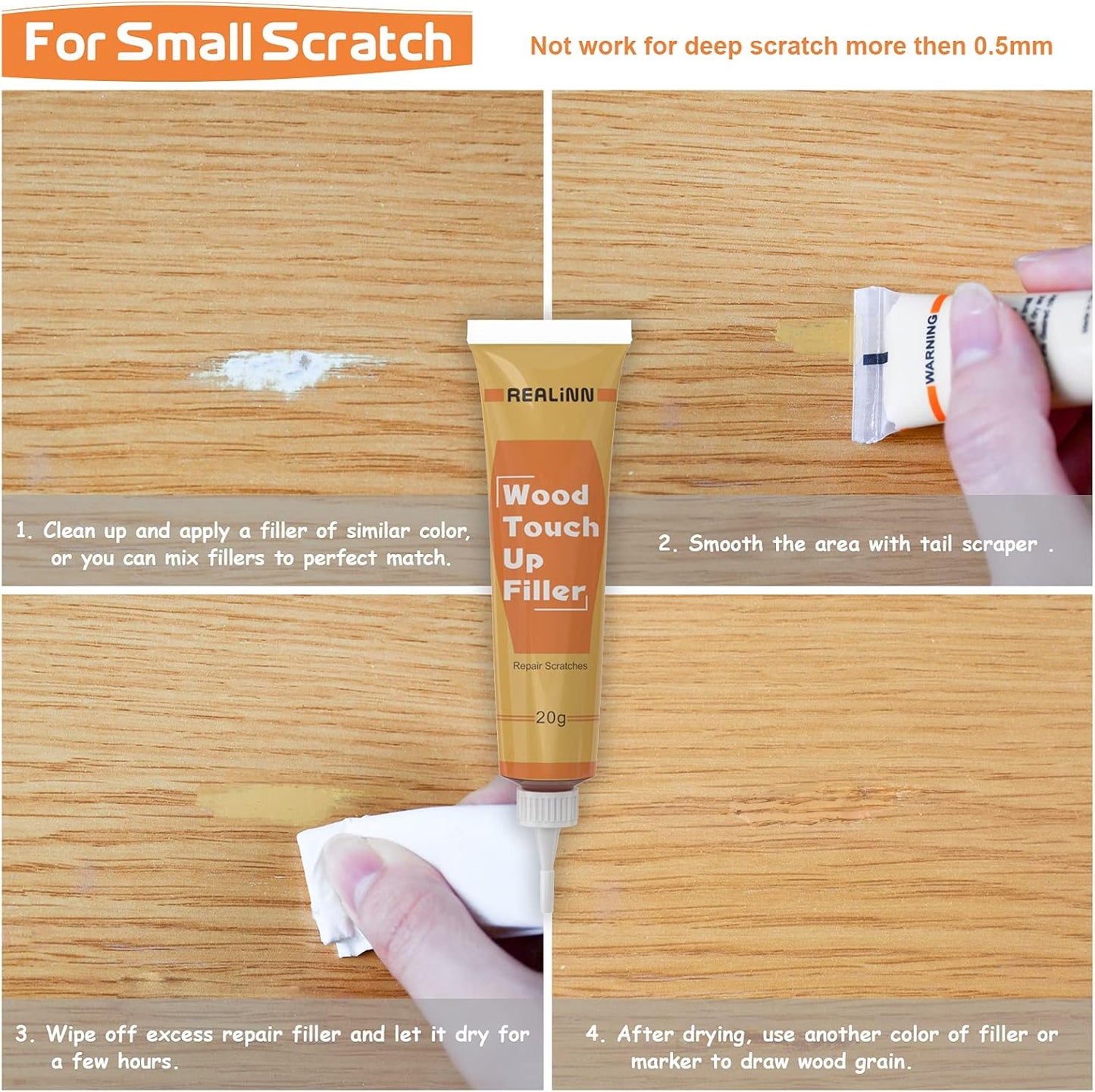 REALINN Wood Furniture Repair Kit 8 Light Colors- Wood Fillers and Touch Up Markers, Repair Scratch, Cracks, Discoloration for Wooden Door, Floor, Table, Cabinet