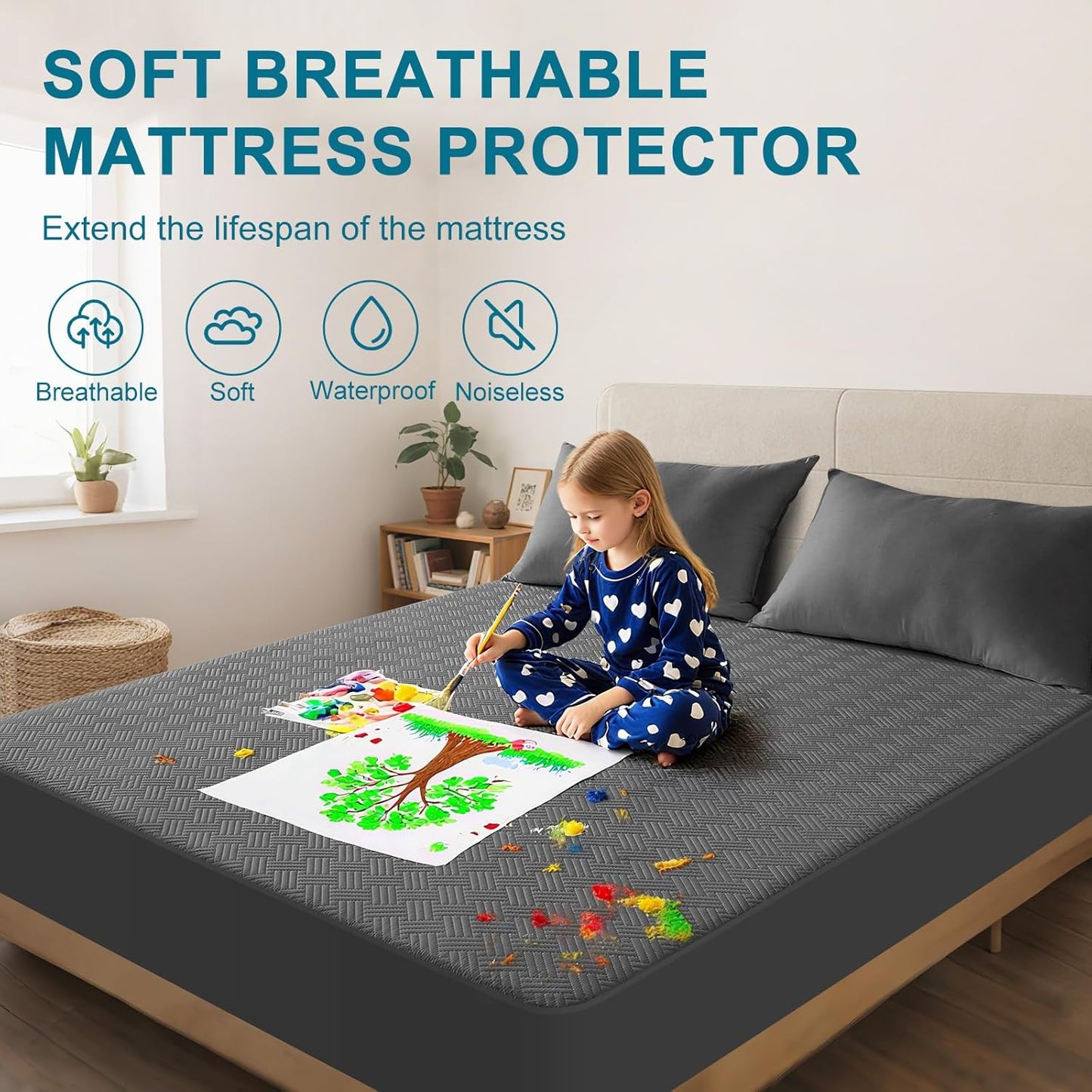 Waterproof Mattress Protector Twin Size - Breathable, Noiseless, Ultra-Soft Bed Cover, Mattress Pad Cover with Deep Stretchable Pockets 8"-21" (Gray)