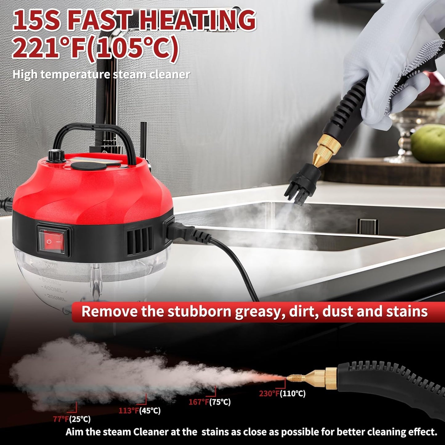 Portable Handheld Steam Cleaner, 2500W High Pressure Steam Cleaner for Cleaning with Accessories, Large Capacity 10s Fast Heating Steamer for Home, Car Detailing, Grout, Tile