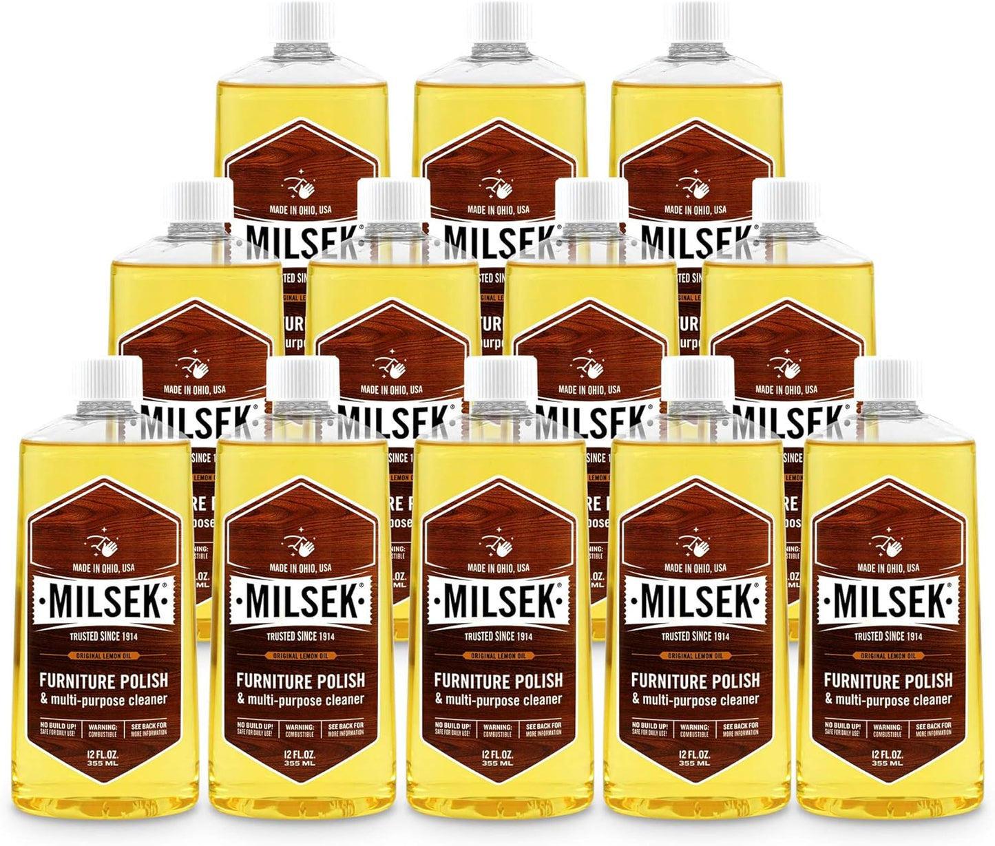 Milsek Furniture Polish and Wood Cleaner with Lemon Oil - Multipurpose Solution for Home Improvement from Hardwood Floors to Kitchen Cabinets - 12 Fl Oz (Pack of 12)