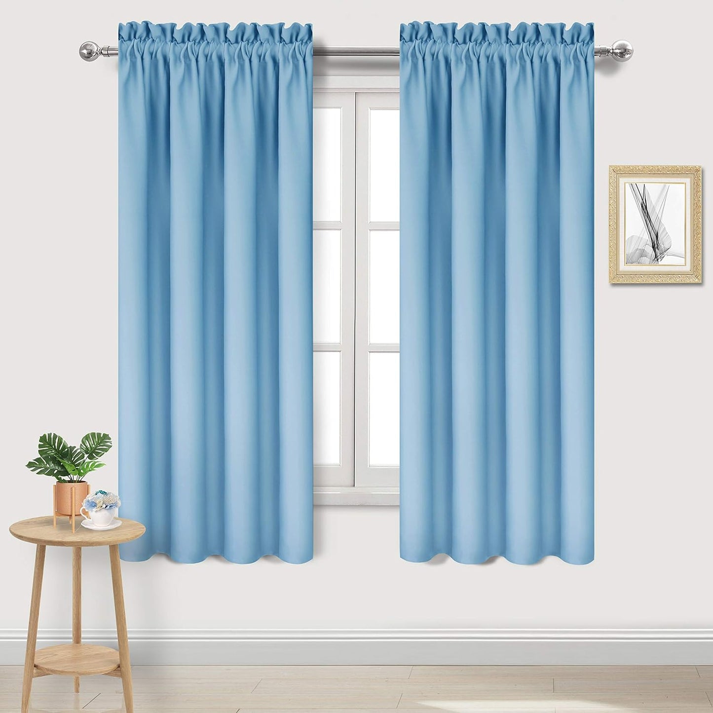 DWCN Blackout Curtains – Thermal Insulated, Energy Saving & Noise Reducing Bedroom and Living Room Curtains, Light Blue, W 42x L 63 Inch, Set of 2 Rod Pocket Curtain Panels