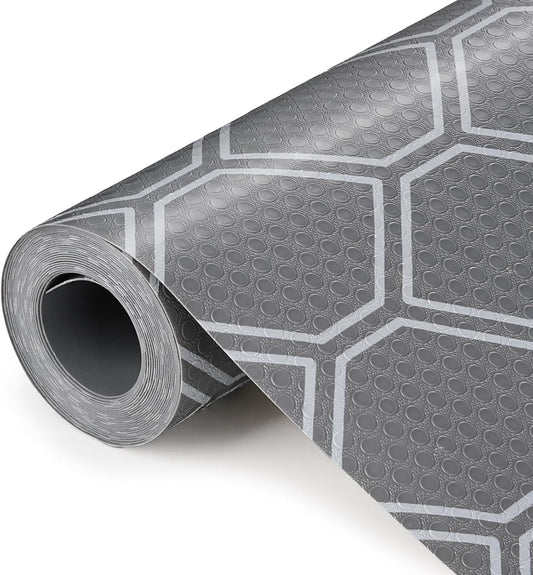 Non-Adhesive Shelf Liner Roll - Waterproof No-Slip Drawer & Cabinet Mat for Kitchen, Refrigerator, Bathroom, Easy to Cut EVA Drawer & Shelf Liners, 12" x 197", Grey