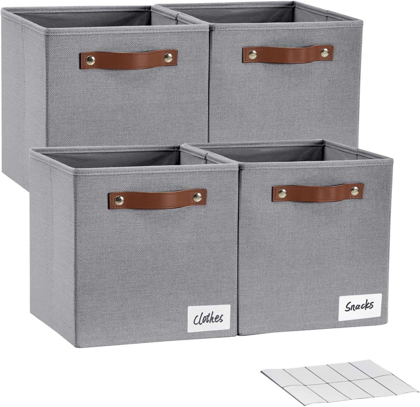 Collapsible Fabric Storage Cube Bins with 2 Reinforced PU Handles, Foldable Storage Organizer Baskets for Closet, Shelves, Living Room | 11"x11"x11", 4 Pack, Full Gray