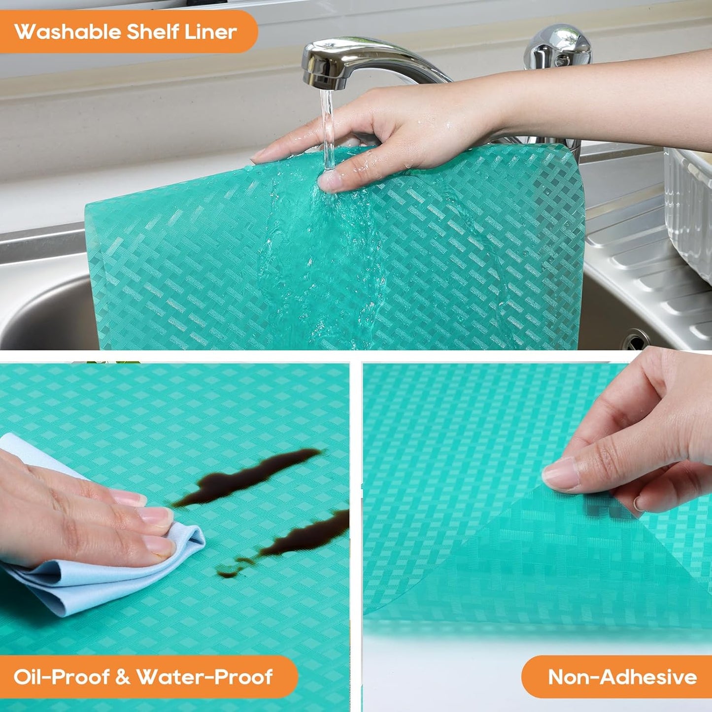 Blue Shelf Liners for Kitchen Cabinets Refrigerator Liners Waterproof & Oil-Proof Kitchen Cupboard Liner Drawer Mats EVA Material Non Adhesive Fridge Liner for Shelves 17.5 x 236.2 Inches