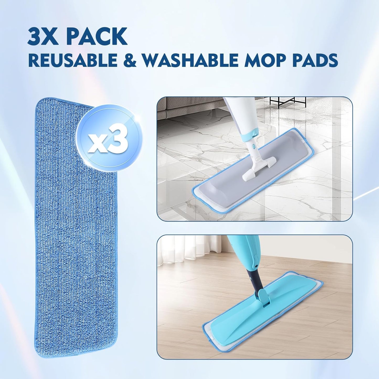 3 Pack Microfiber Mop Pads, Mop Replacement Pads Refills Floor Spray Mop Pads Wet Moping Pads Refill Reusable Pads Suitable for All Spray Mops Cleaning