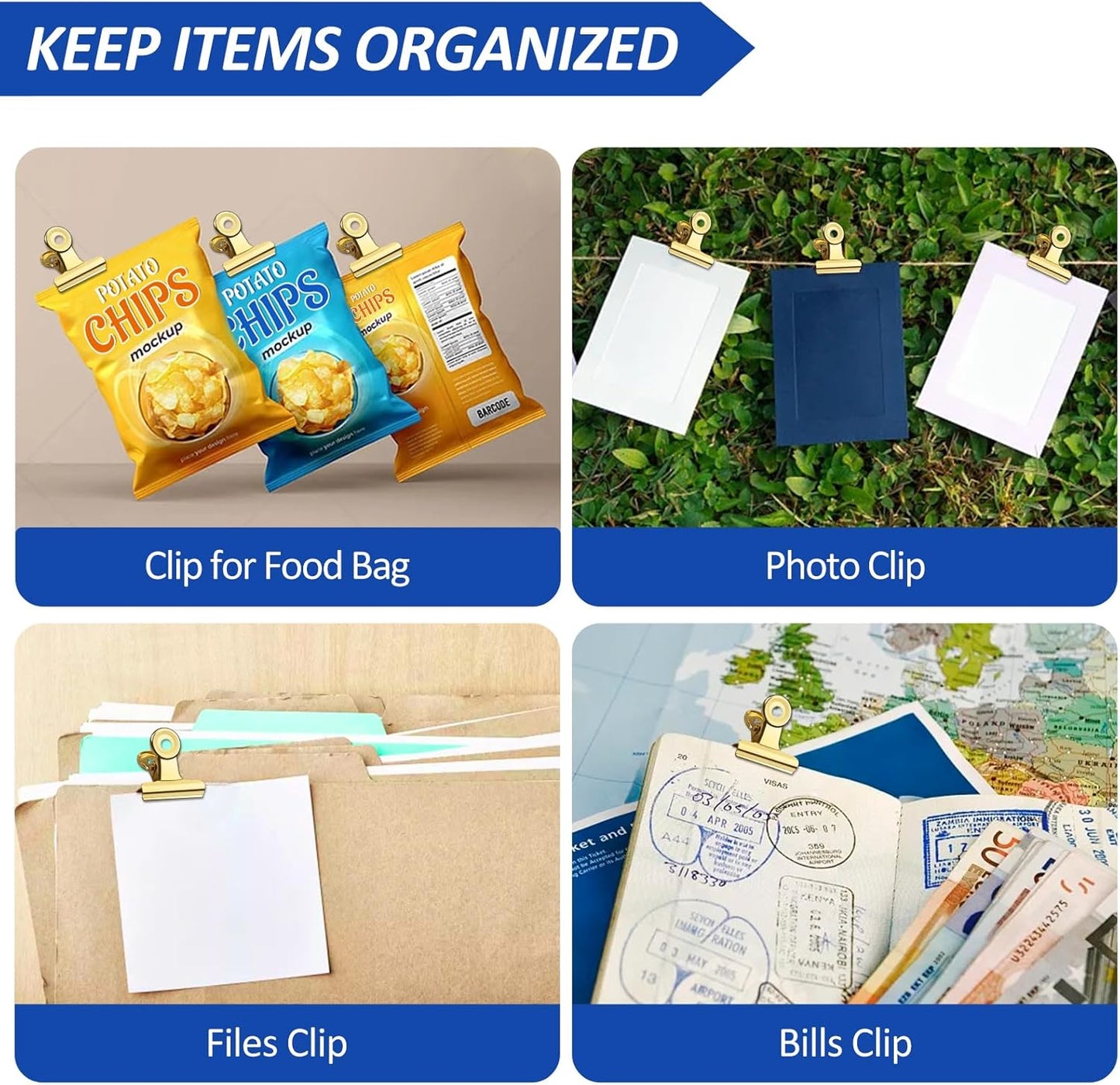 30 Pack Small Bull Clips 0.87 Inch Mini Metal Hinge Clips Binder Paper Hinge Clip for Office, Home, School, Shops, Gold, 22mm