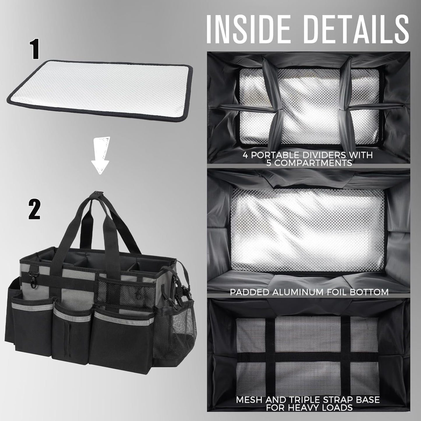 Wearable Cleaning Caddy, Cleaning Caddy Supplies Organizer with Handle & Shoulder Straps for Housekeepers, Under Sink & Car Cleaning Tool Organizers Bag with 4 Foldable Divider (MediumGrey)