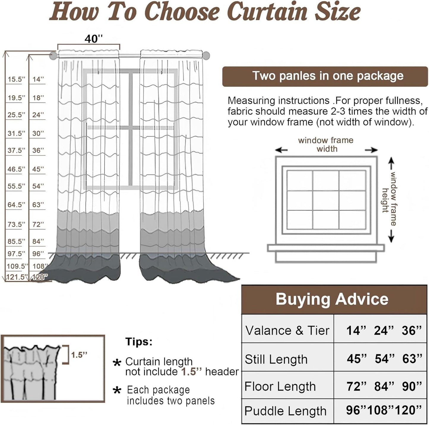 Chyhomenyc Extra Long White Sheer Curtains 120 Inches Long 2 Panels Set, Voile Window Drapes for Wedding Arch/Birthday Party/Hallway Window Guest Room, Each 42Wx120L in, 10FT, Set of 2, White