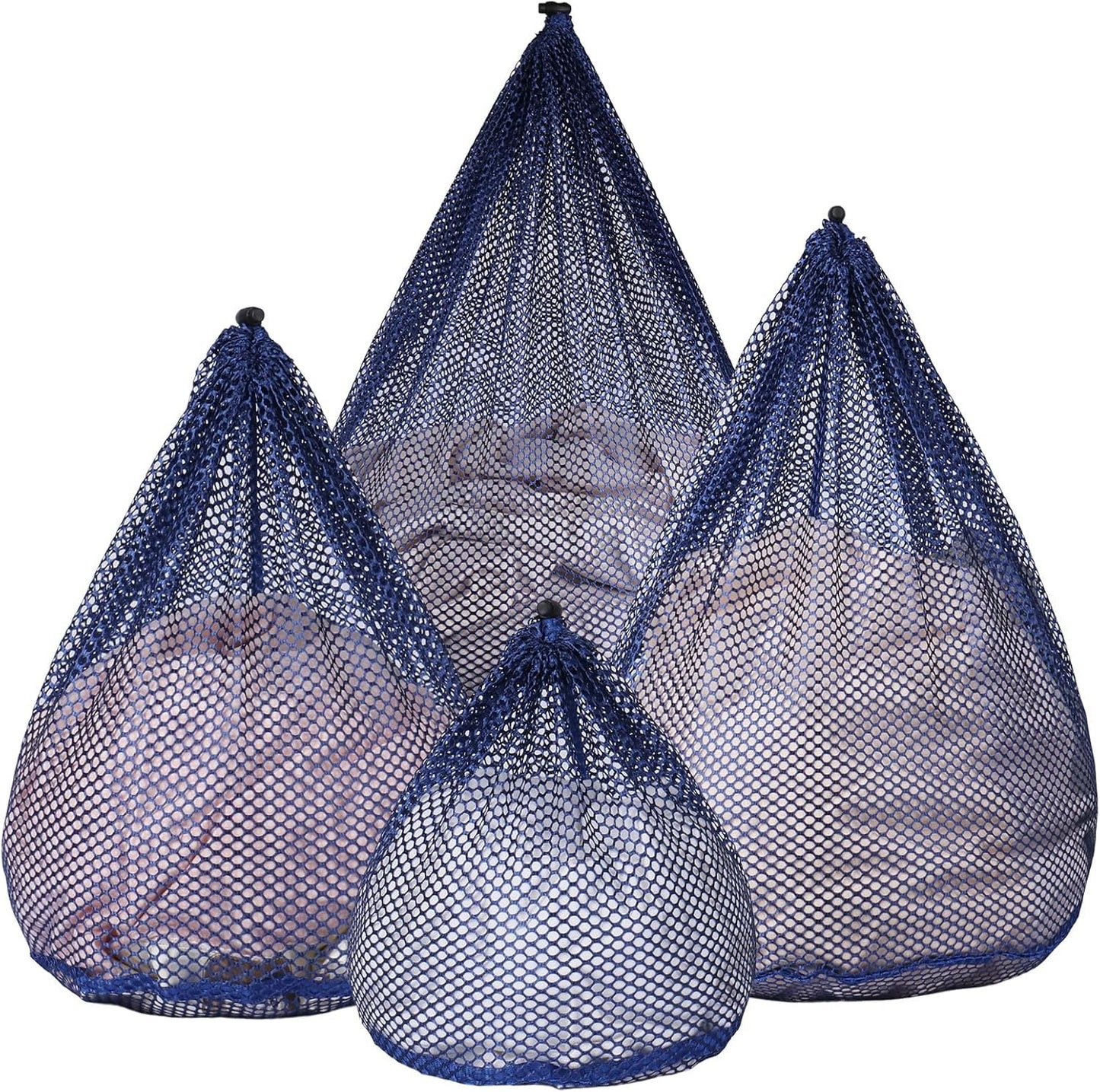 4Pcs Mesh Laundry Bags Washing Machine Mesh Wash Bags for Clothes,Underwear,Lingerie, Bed Linen with Drawstring Closure Sturdy(4 Size, Blue)