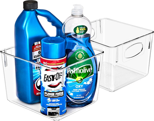 Sorbus 2 Pack Medium Clear Plastic Storage Bins, Clear Organizer Bins with Handle for Kitchen, Pantry, Cabinet, Refrigerator, Craft, Toys, Clothes, Closet, Under Sink, Bathroom Organizers and Storage