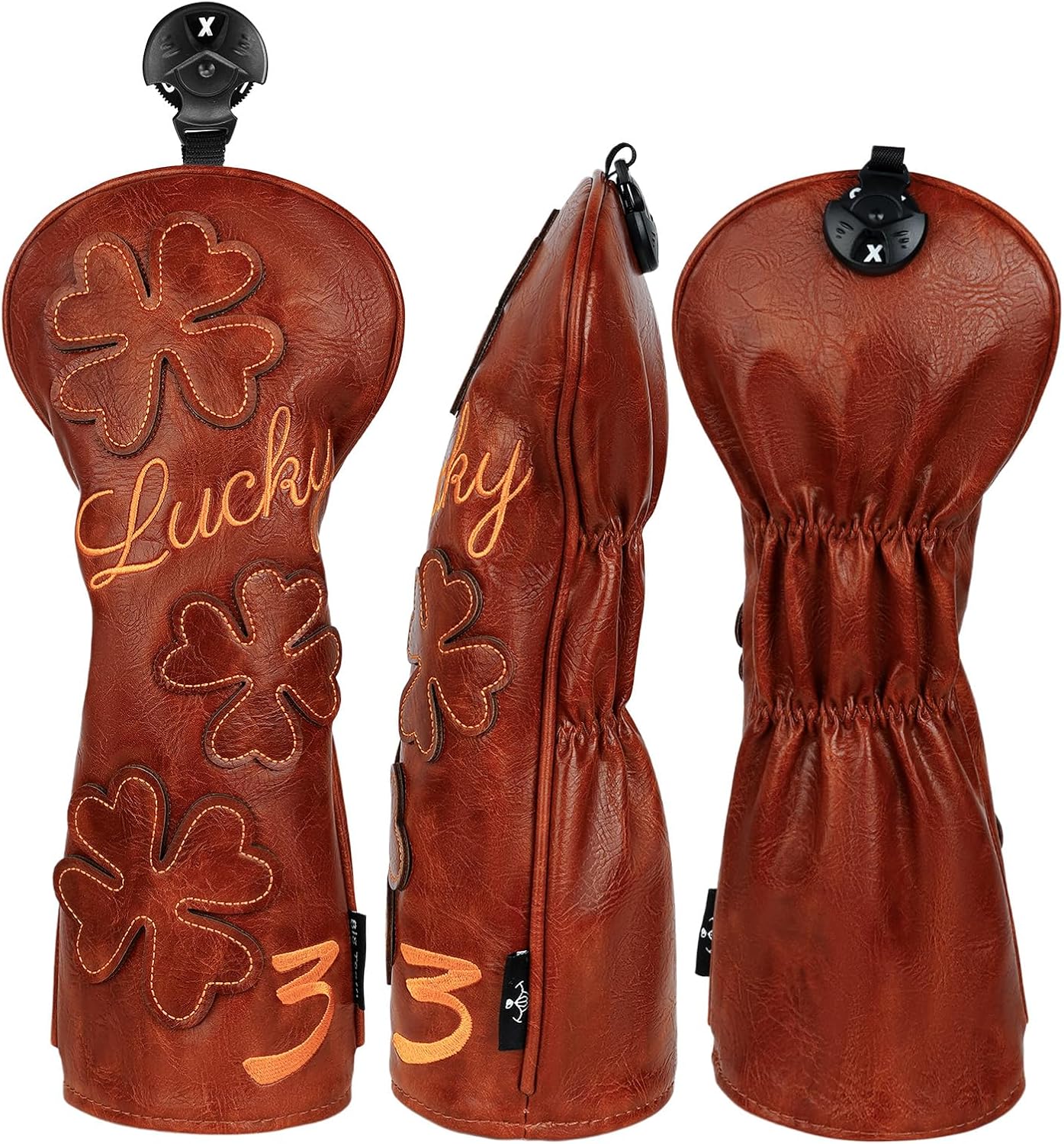 Golf Headcovers Golf Club Head Covers Four Leaf Clover Good Luck Charm - Clover Style Premium Leather Driver Fairway(FW) Wood Hybrid(UT) with Number Tags