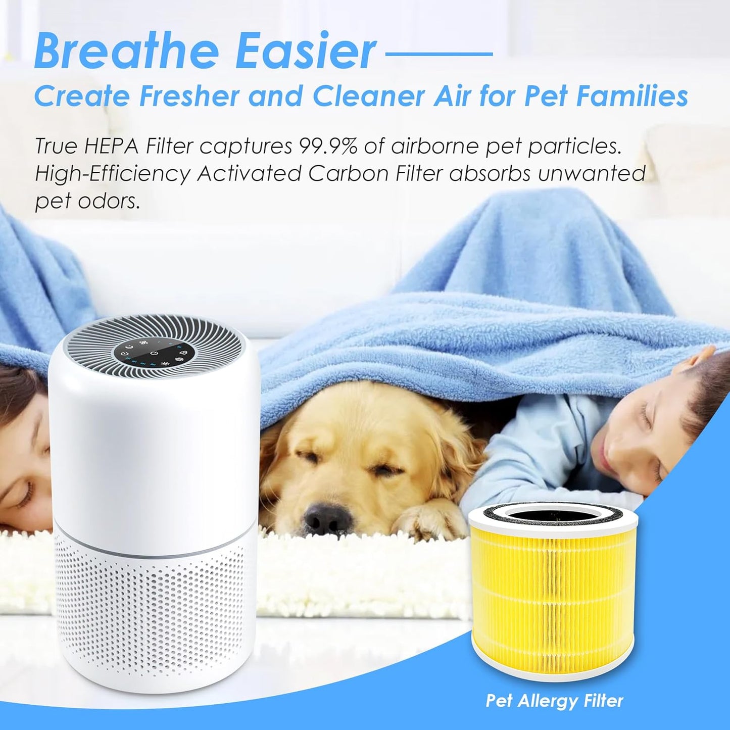 Flintar Core 300 Pet Allergy Replacement Filters, Made in TAIWAN, Compatible with LEVOIT Core 300, Core 300S VortexAir Air Purifier, H13 Grade True HEPA Filter Replacement, Core 300-RF-PA, 2-Pack