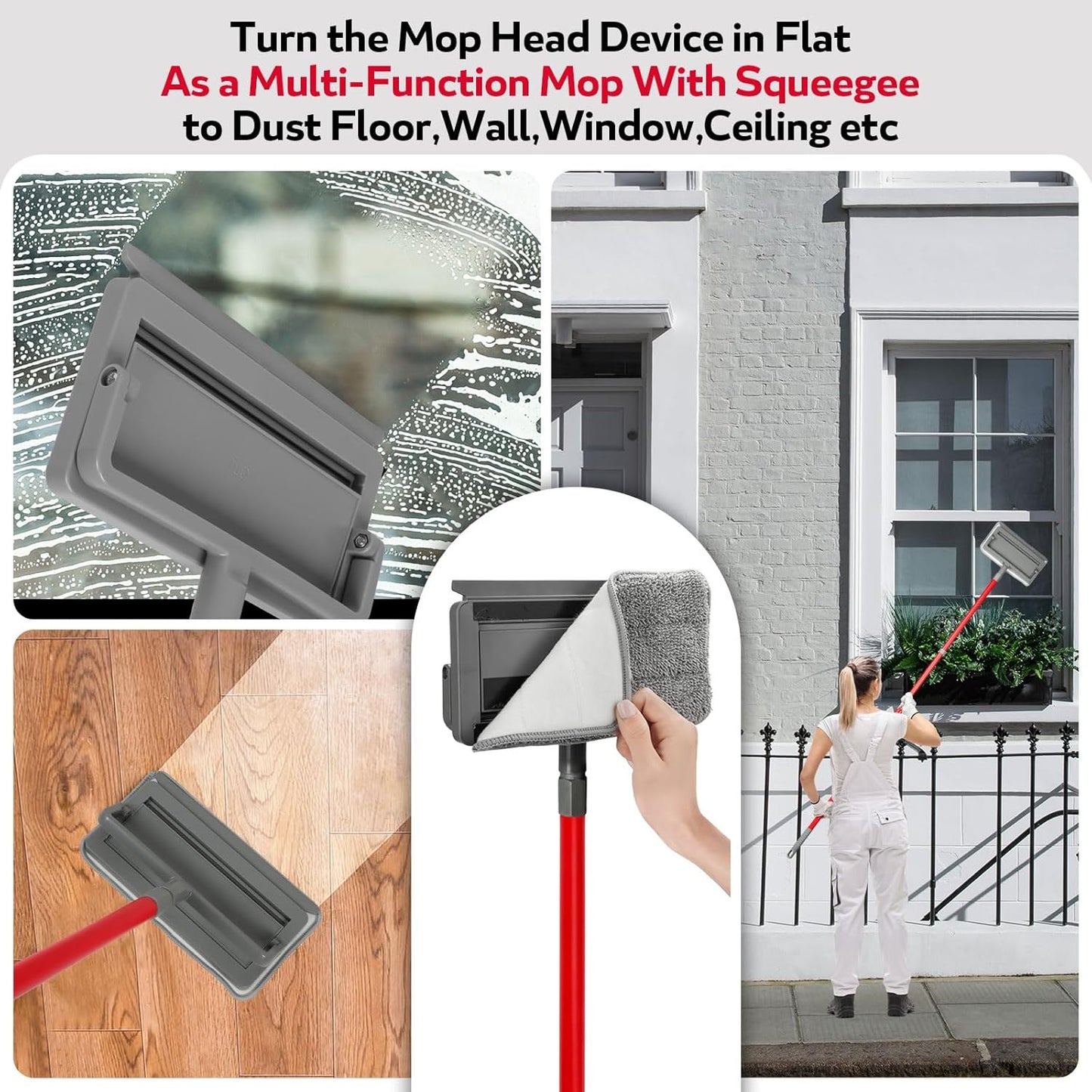 Ceiling Fan Cleaner Duster , 62.5‘’ Extendable Long Handle Ceiling Fan Blade Cleaning Tool, Reusable Chenille & Microfiber Mop Head for Dusting Ceiling Fan Baseboard Wall Floor,car wash mop