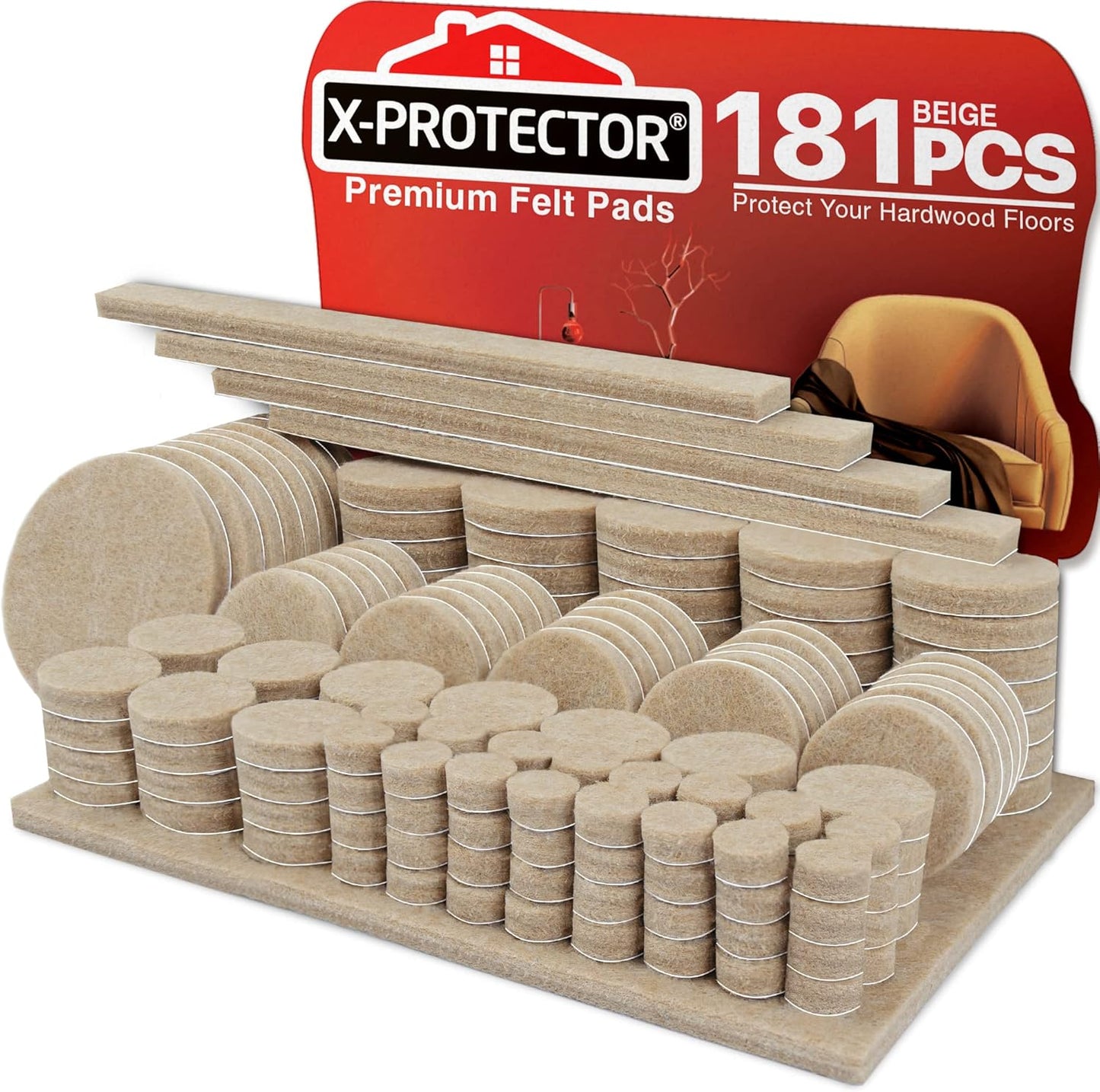 Felt Furniture Pads X-PROTECTOR 181 PCS Premium Furniture Pads - Felt Pads Furniture Feet Best Wood Floor Protectors - Protect Your Hardwood & Laminate Flooring!