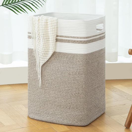 OIAHOMY 91L Laundry Hamper, XXXLarge Laundry Basket, Collapsible Cotton Rope Basket,Woven Storage Basket for Blankets,Clothes,Pillows-16x15x24-Yellow