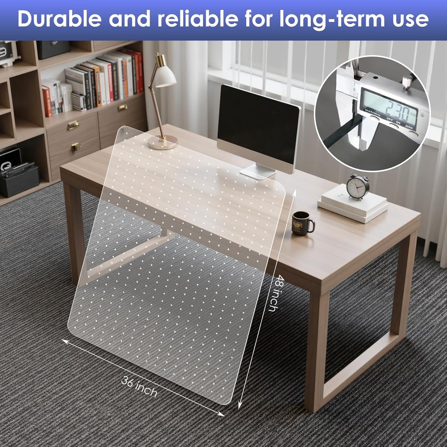 Kuyal Office Chair Mat for Carpet, 2 Pack 36x 48 Clear Heavy Duty Computer Chair Mat, Under Desk Protector Carpeted Floors Mat, Easy Chair Movement,Ship Flat