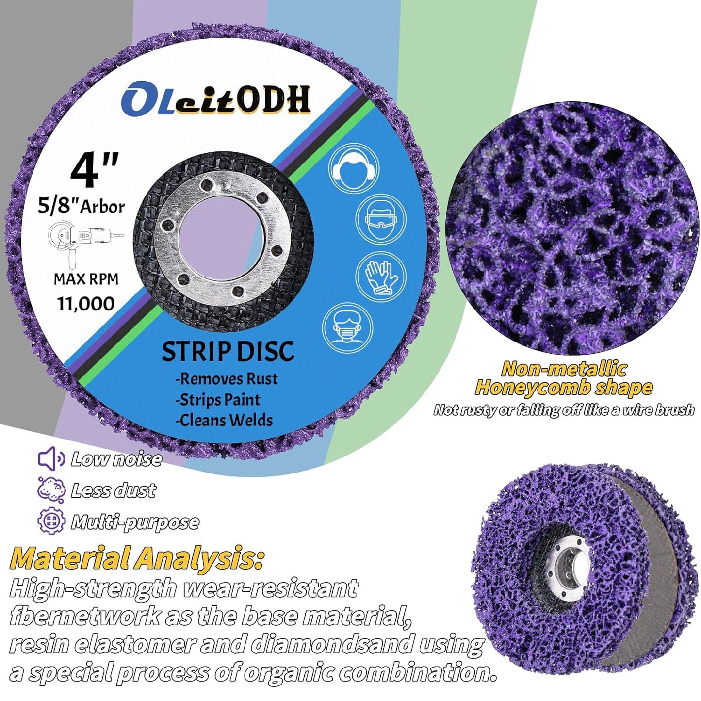20 Pcs 4" x 5/8" Strip Discs Bulk, Paint Stripping and Rust Removal Wheels for Angle Grinders, Abrasive Grinding Discs for Metal, Wood, and Fiberglass, Blue+ Purple+ Green+ Black