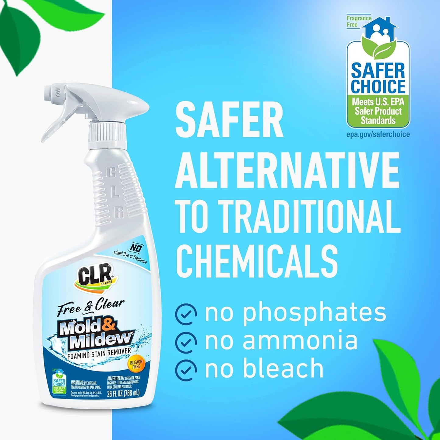 CLR Brands® Mold & Mildew Bleach-Free Free & Clear Stain Remover, No Dyes or Fragrances, 26 Oz Bottle (Pack of 1)