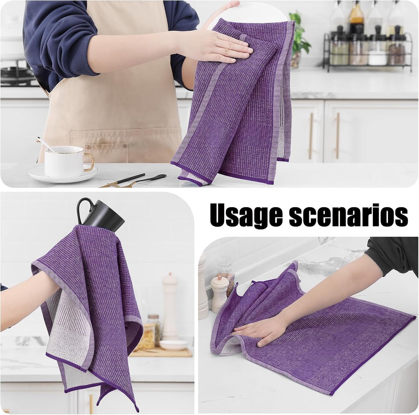 Homaxy Premium Kitchen Towels(18”x 28”, 12 Pack), Large Cotton Kitchen Hand Towels, Flat and Terry Dish Towels, 380 GSM Highly Absorbent Tea Towel Set with Hanging Loop, Purple
