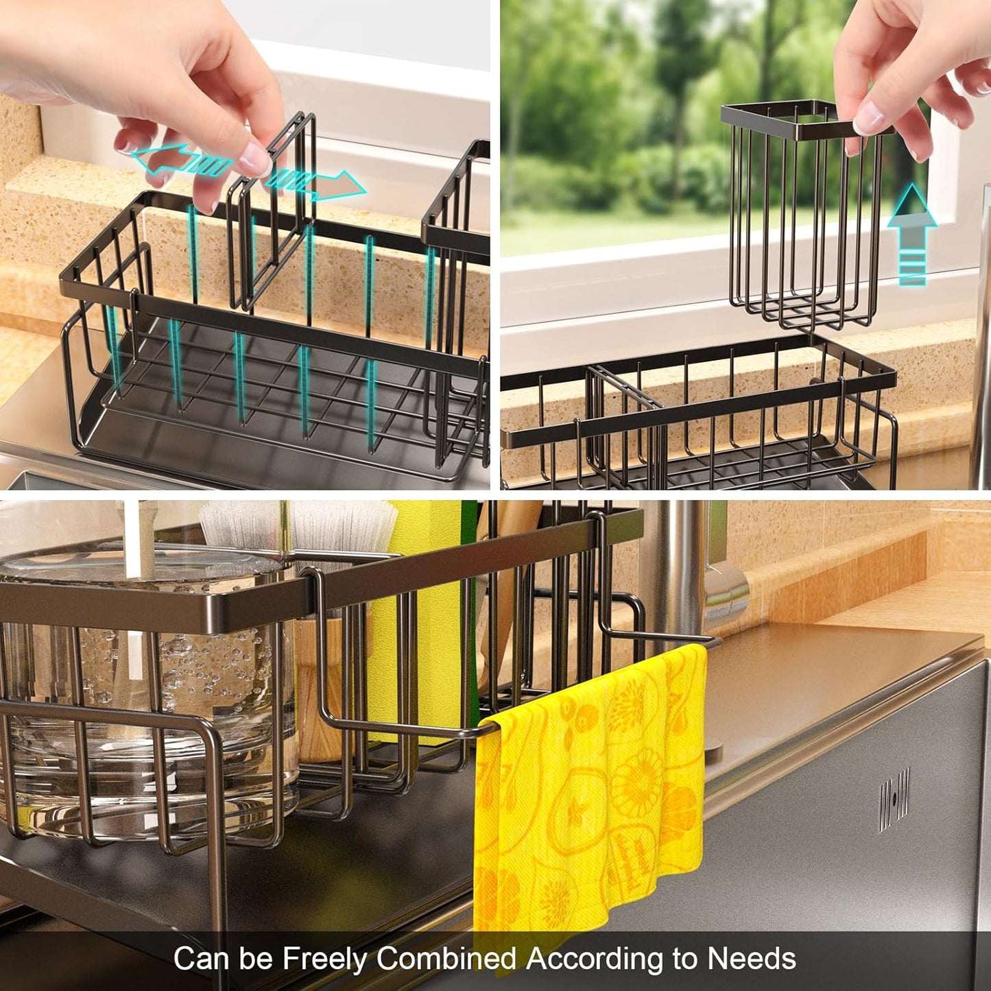 Kitchen Sink Caddy Organizer – Rustproof Sponge Holder with Drainage, Space-Saving Sink Organizer for Countertop Storage, Kitchen Accessories & Décor