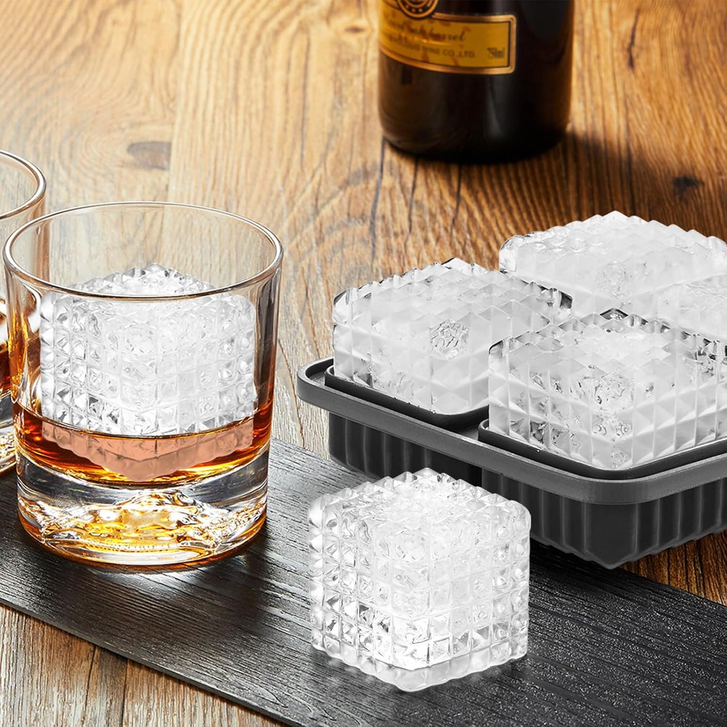 Nax Caki 3D Square Ice Cube Tray, Large Square Silicone Fun Shapes Whiskey Ice Mold with Funnel for Cocktails, Bourbon,Brandy, Whiskey Gifts for Men Black