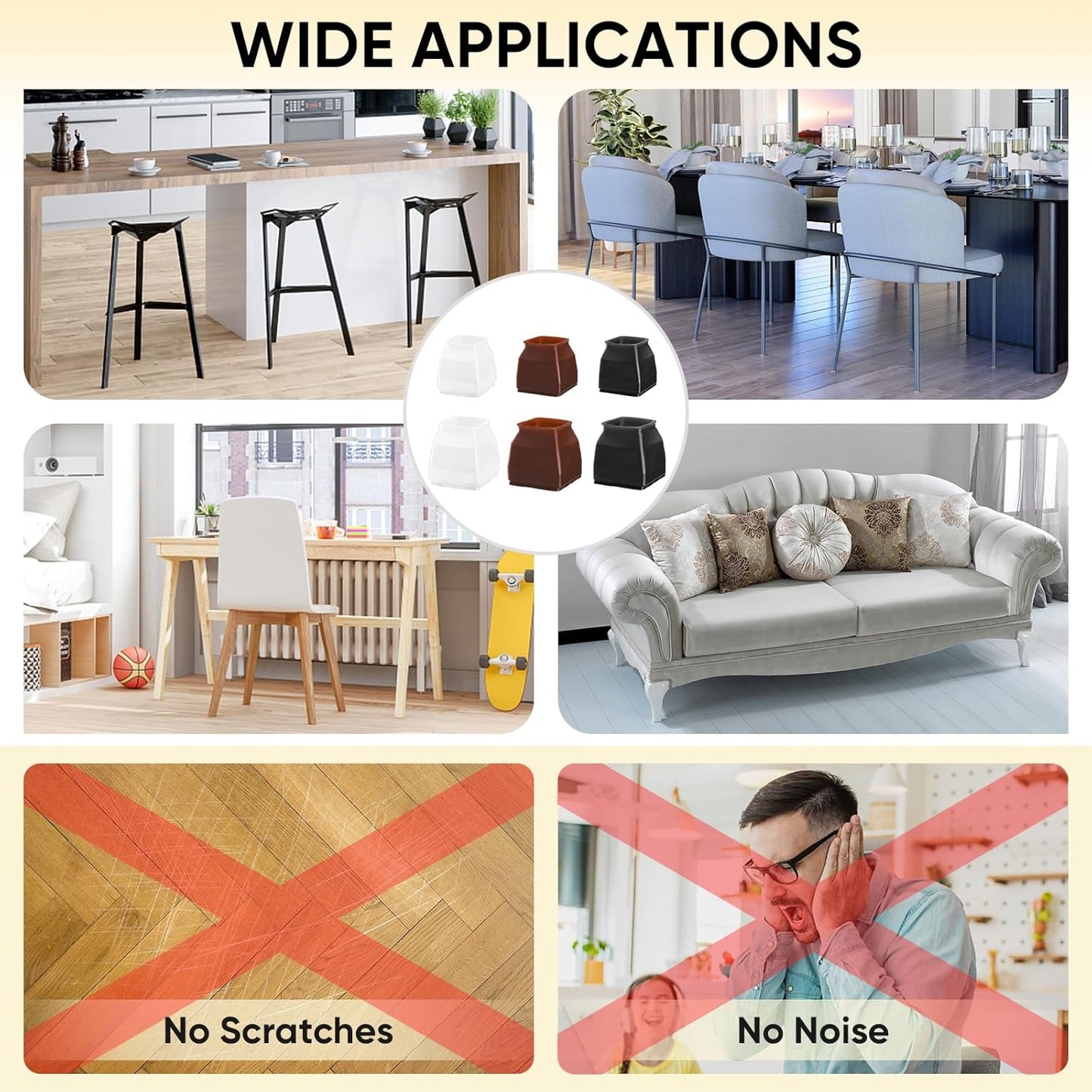 BALEINE 16 Pack Silicone Chair Leg Floor Protectors, Stool Leg Protectors Cap, Non-Slip Chair Leg Caps for Hardwood Floors (Black & Small (Square), 16 Pack)