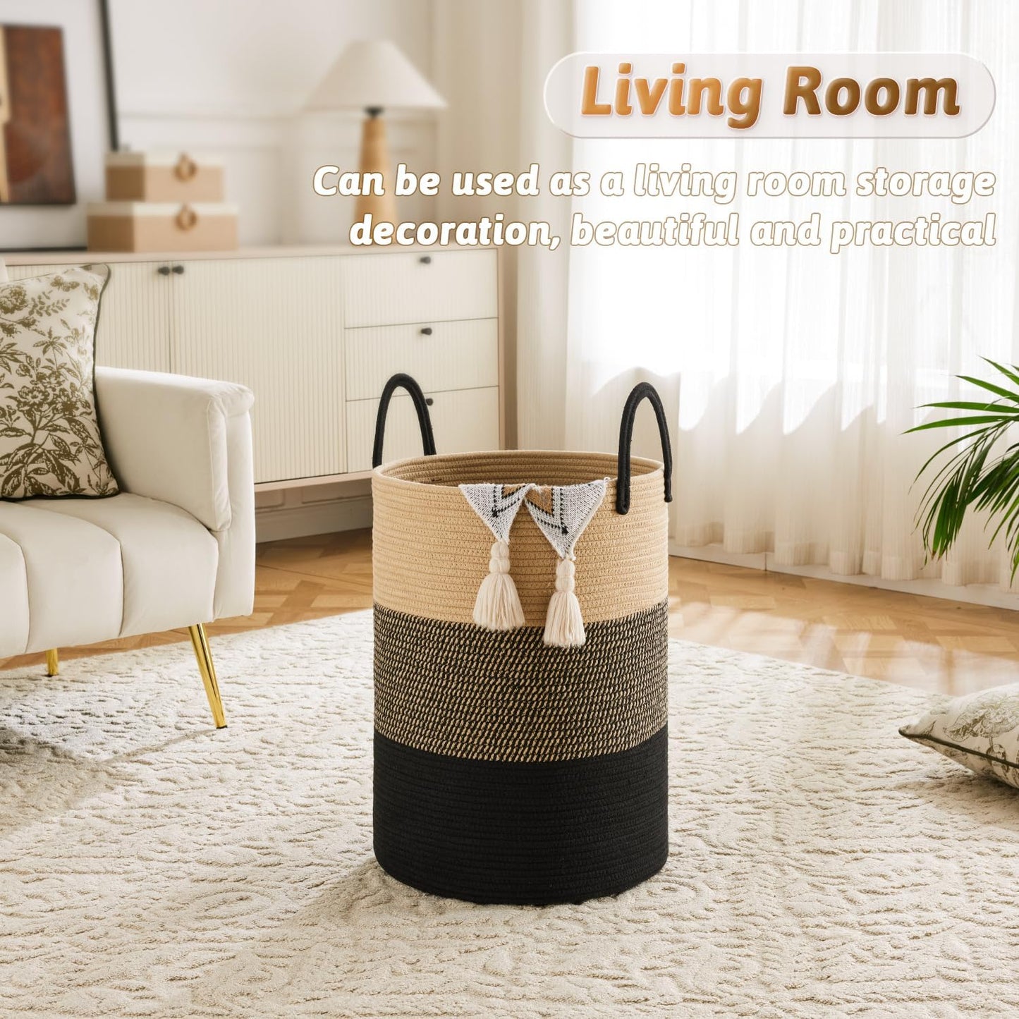Laundry Basket,Woven Cotton Rope Laundry Hamper,80L for Decorative Storage of Dirty Clothes,Toys and Blankets in Bathroom,Bedroom and Living Room