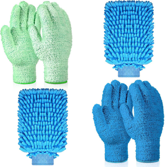 6 Pcs Microfiber Dusting Mitt Gloves Microfiber Washable Dusting Gloves Car Wash Mitt for Leaf Cleaning Plant