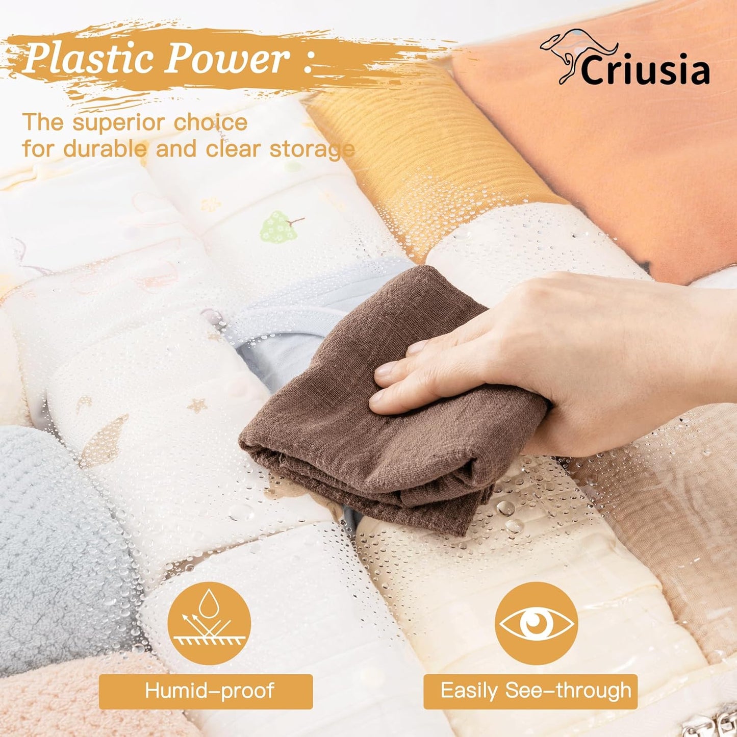 Criusia Under Bed Storage Bins with Clear PVC Lids – 4 Pack Large Underbed Organizers with Heavy-Duty Handles, Reinforced with 800G PP Panels & 80G Non-Woven Fabric – Waterproof & Foldable, Beige