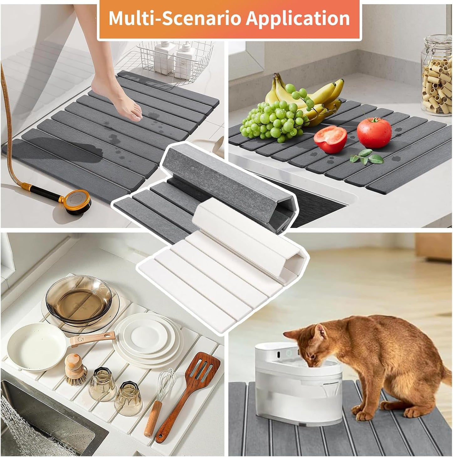 Diatomaceous Stone Dish Drying Mat - 24x16In Large Quick Dry Water Absorbing Mat for Kitchen Counter, Non-Slip Heat Resistant Dish Drying Pad